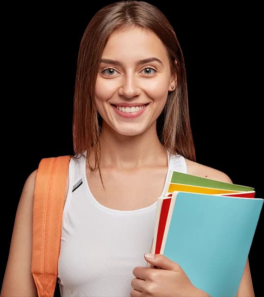 Student with books and backpack