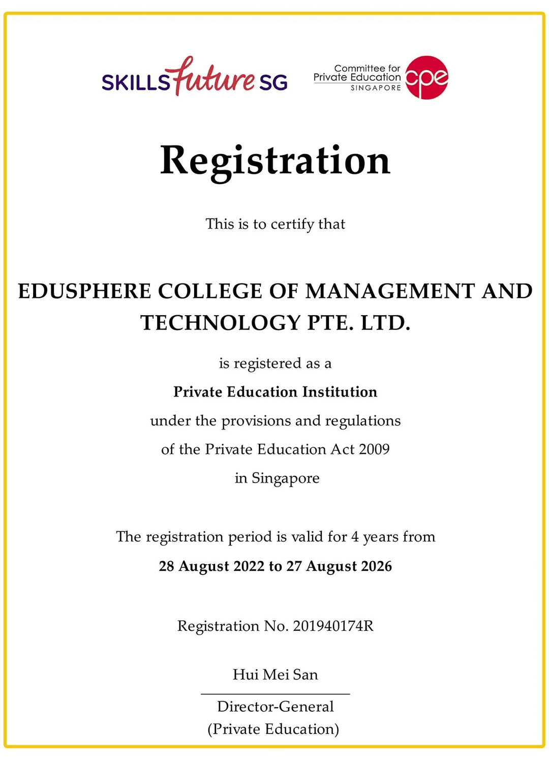Edusphere College Registration Certificate