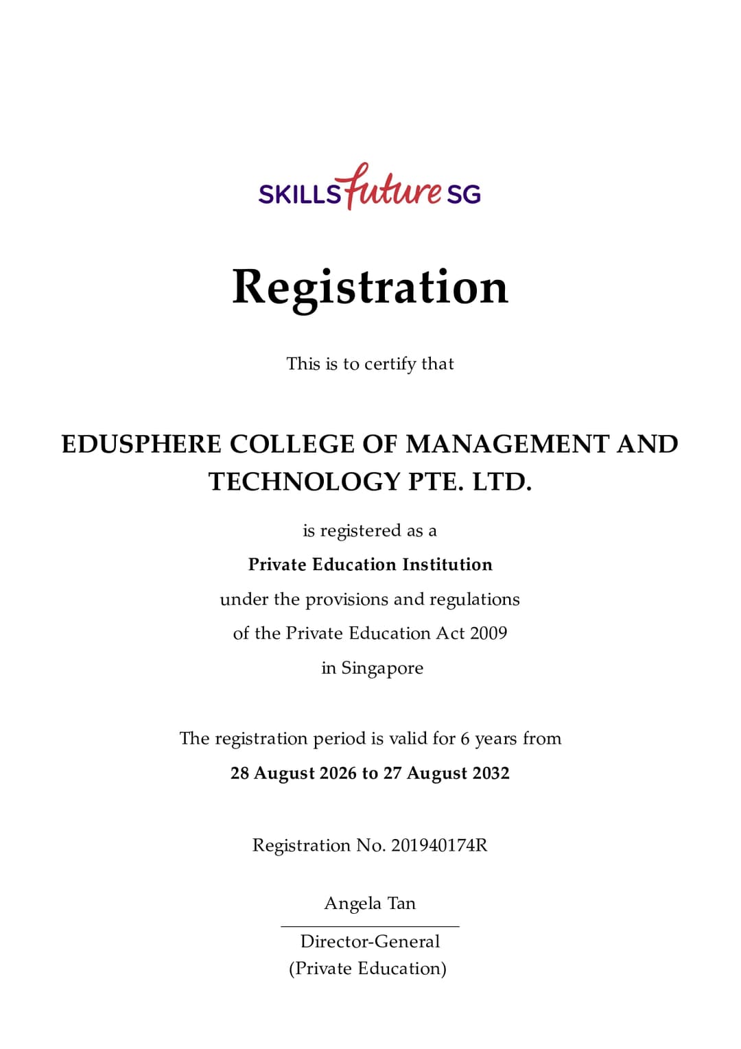 Edusphere College Registration Certificate