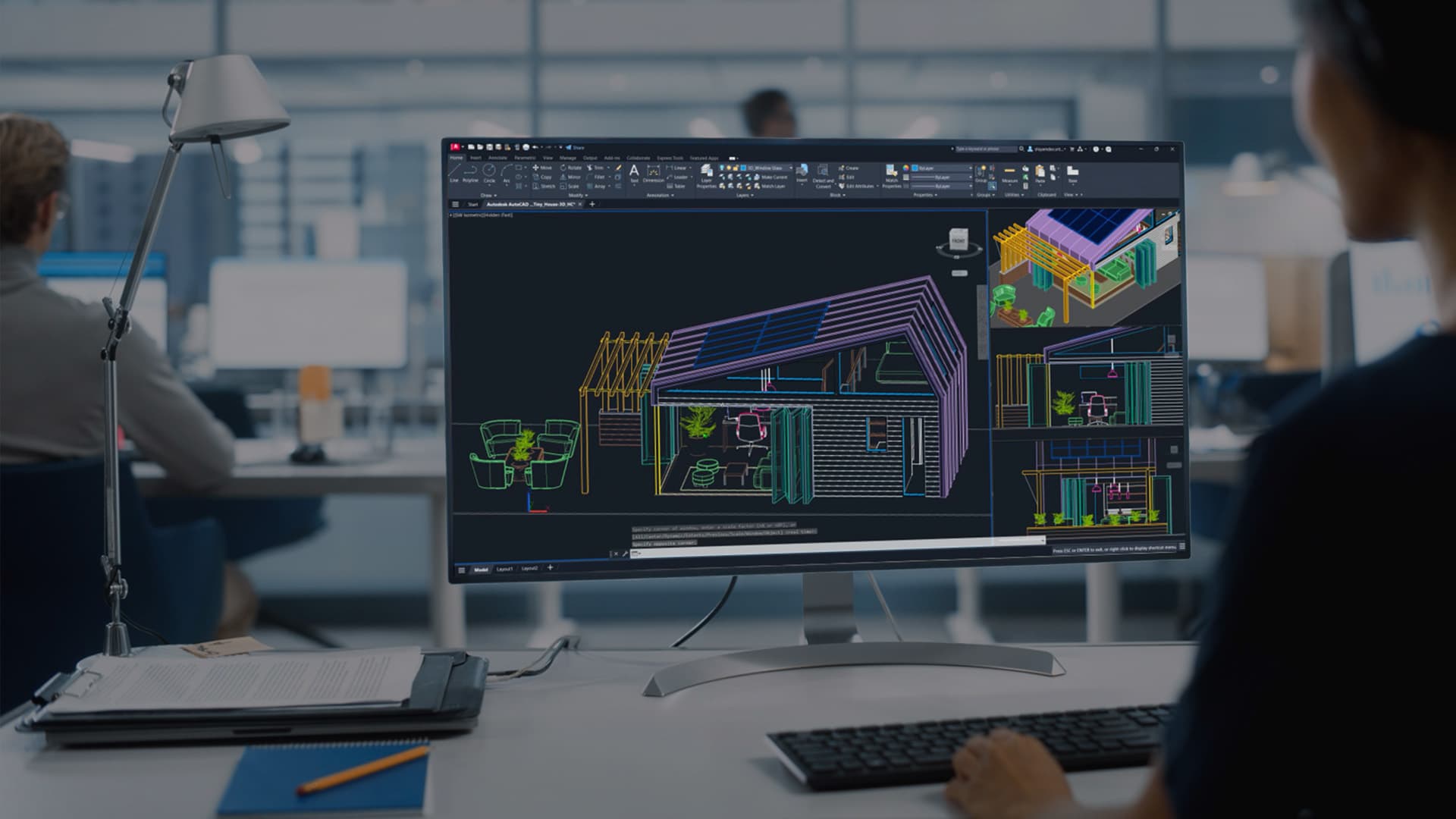 Architectural drafting and BIM planning workspace